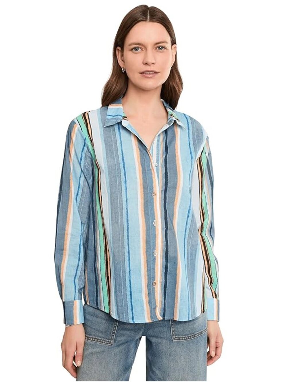 NIC+ZOE Stripe Core Cotton Crinkle Shirt NWT ($108) Size XXL Blue Multi Color